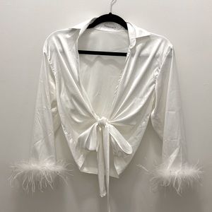 Rumours White Studio 54 Feather Top Size Small